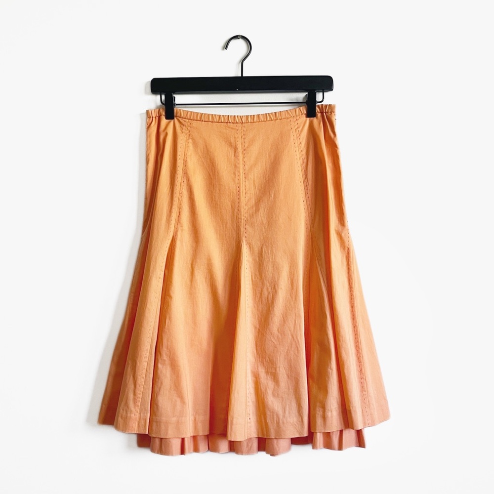 Garnet Hill Pleated Orange Cotton Knee Length Summer Spring Skirt